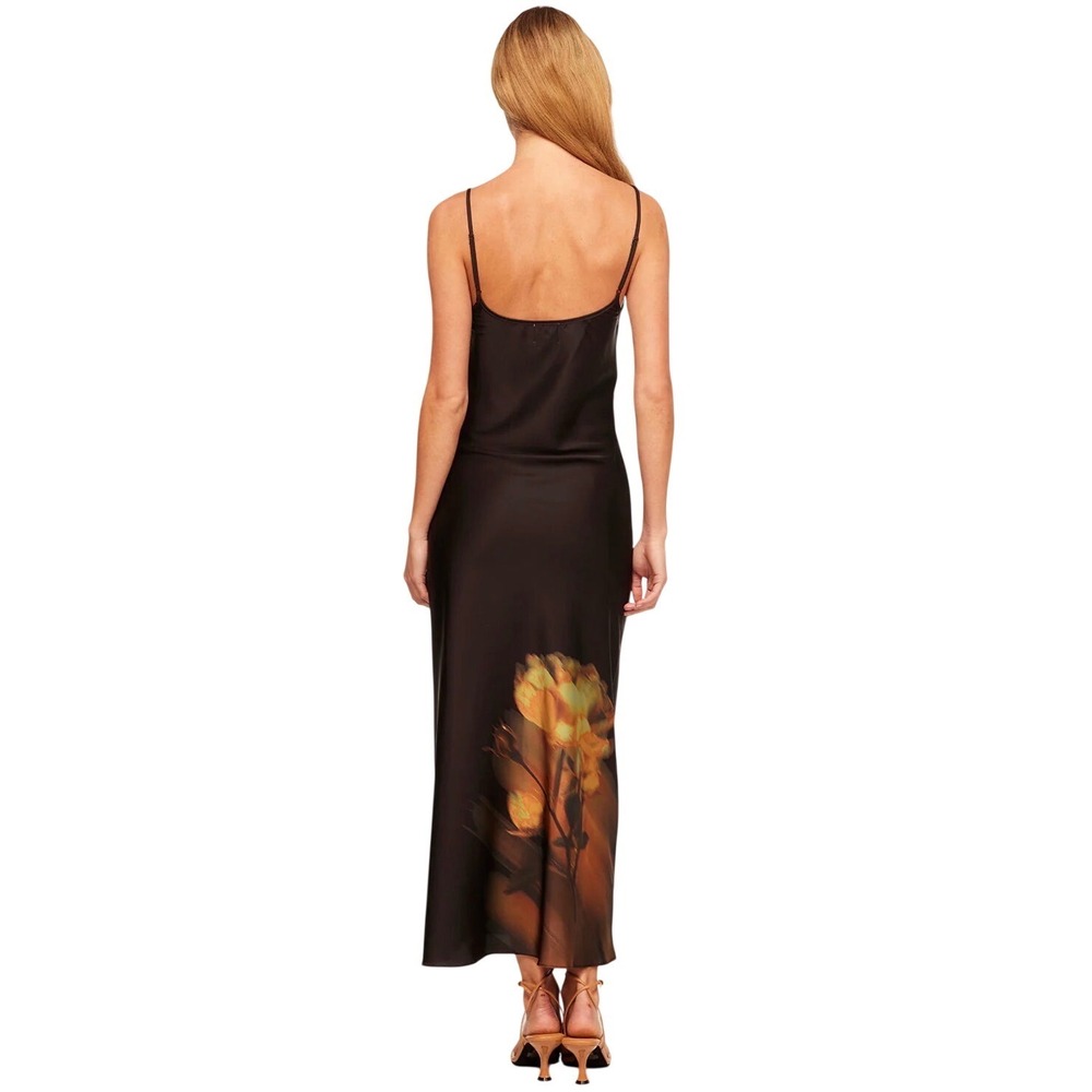 MISA Los Angeles Slip Dress Zia Black Satin Yellow Rose Graphic XS NEW - Picture 12 of 15